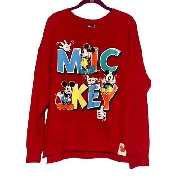 Disney Sweatshirt Junior's Size XXL Mickey Mouse Red Graphic Print Pullover - Picture 1 of 8